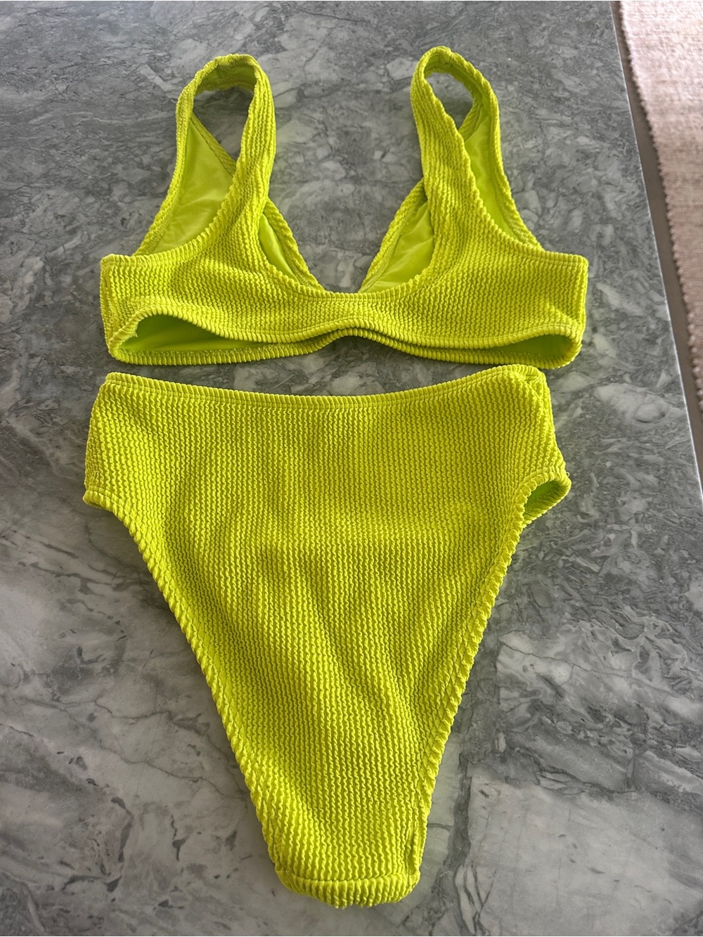 H&M Neon Yellow Textured Ribbed Bikini Set